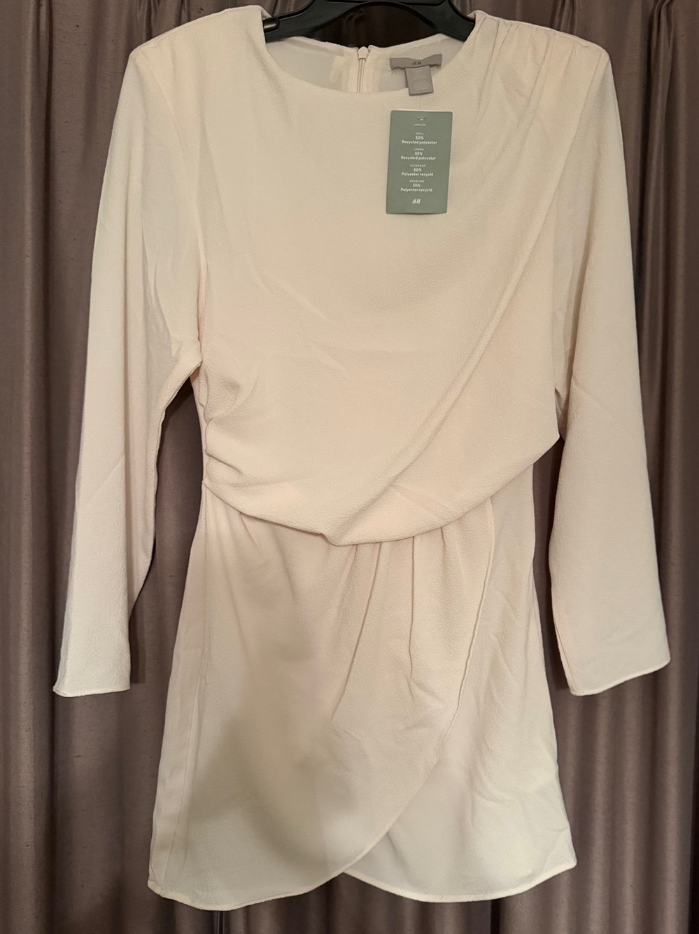 Long Sleeve Draped Round-Neck Mini